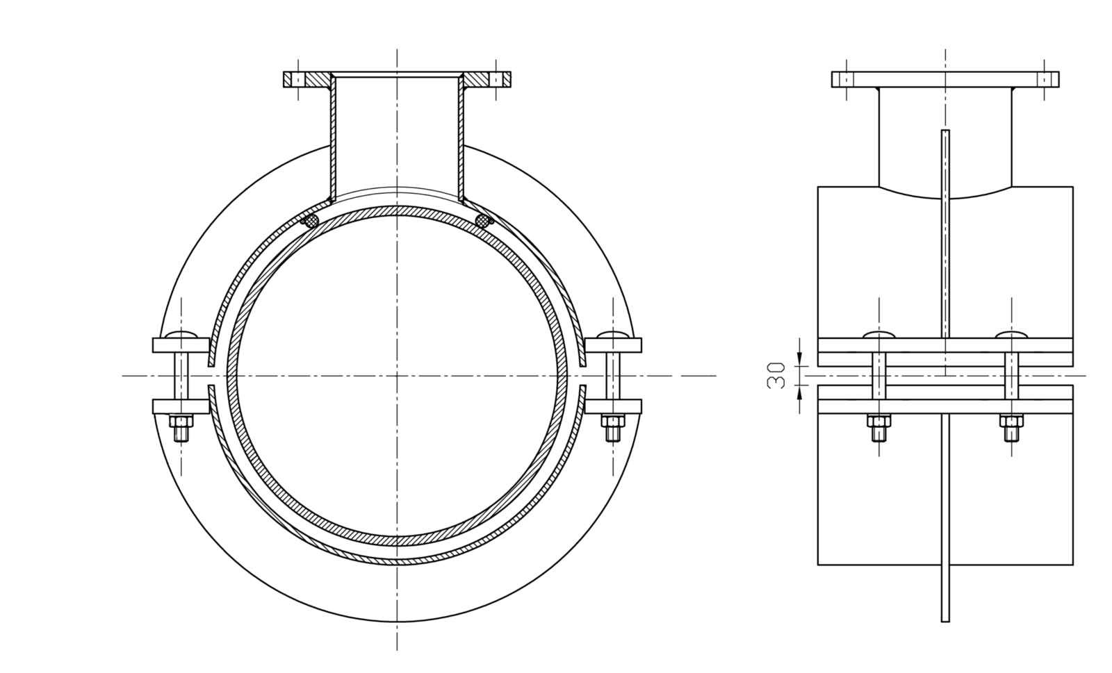 ueberschieber aus stahl mit flanschabgang technische daten