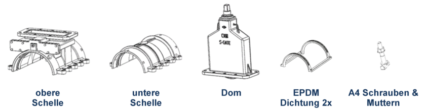 Technische Zeichnung und Funktionsweise der T-Valve Anbohr-Armatur.