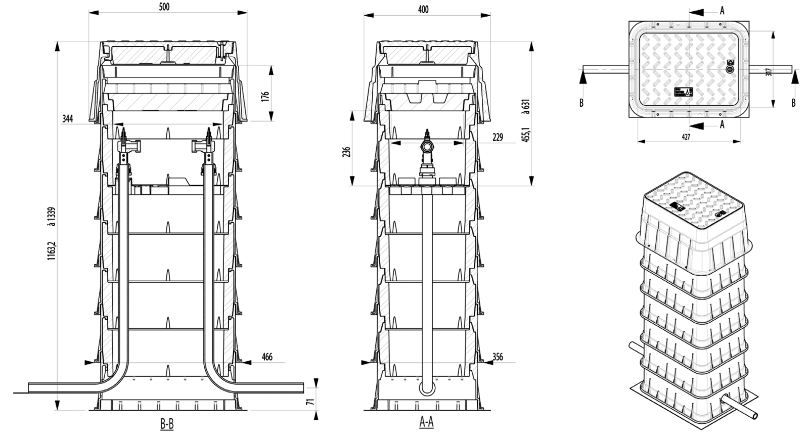 Wasserzählerschacht technische Zeichnung